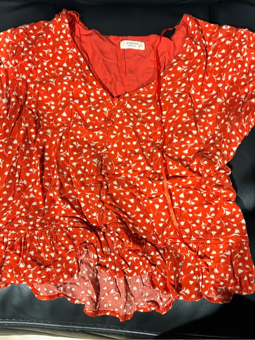 Madewell orange Floral Tie-Neck Ruffle Blouse